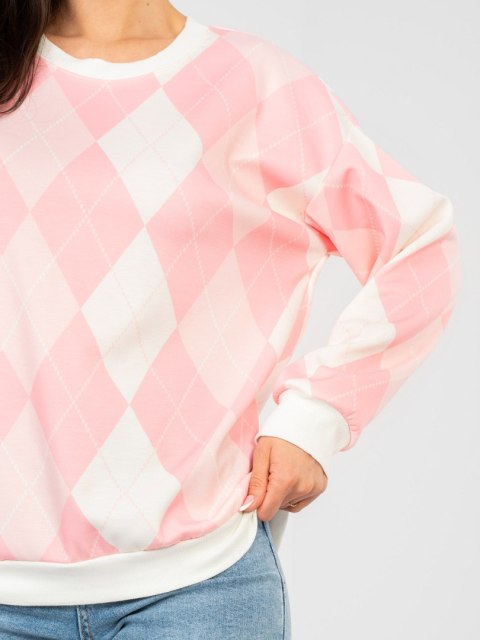 Bluza oversize masełko w geometryczne wzory różowa