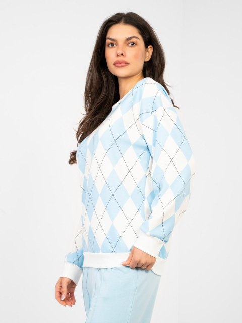 Bluza oversize masełko w geometryczne wzory niebieska