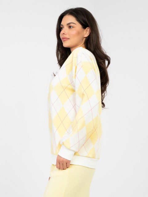 Bluza oversize masełko w geometryczne wzory żółta