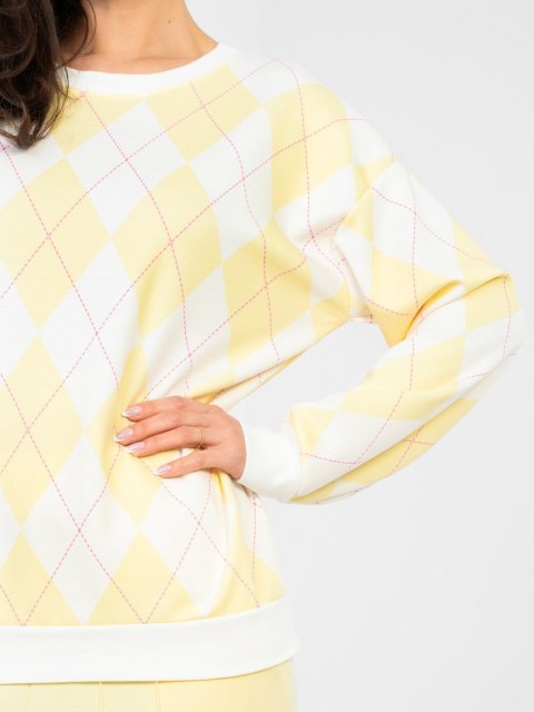 Bluza oversize masełko w geometryczne wzory żółta