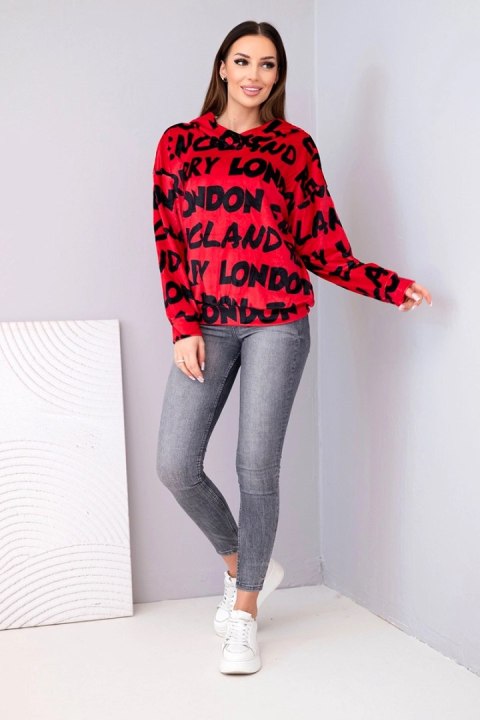 Bluza damska oversize z kapturem i nadrukiem czerwona