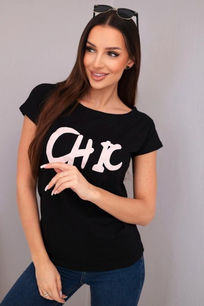 Bluzka damska bawełniana z nadrukiem CHIC czarna