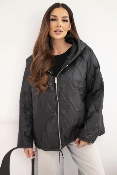 Czarna kurtka damska wiosenna pikowana z kapturem