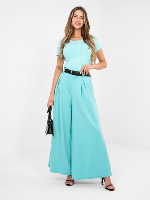 Damskie spodnie masełkowe z szeroką nogawką miętowe