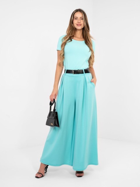 Damskie spodnie masełkowe z szeroką nogawką miętowe