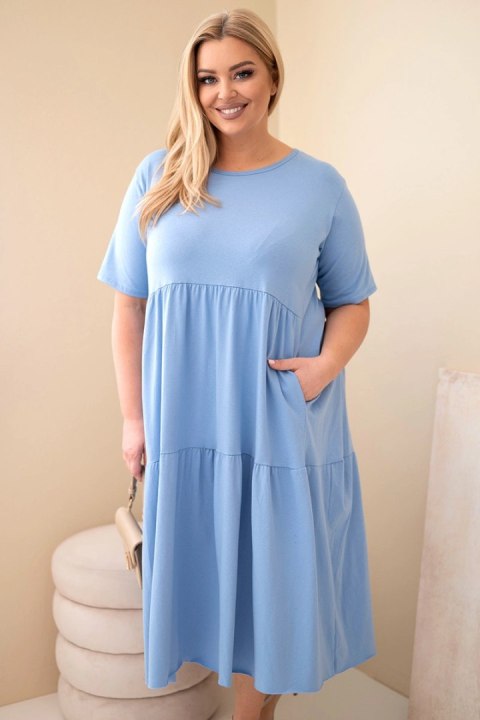 Sukienka damska bawełniana Plus Size z krótkim rękawem i falbaną jeansowa