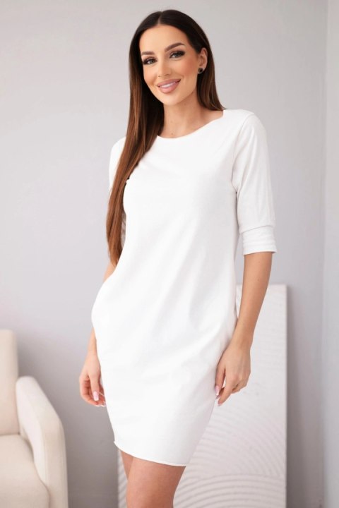 Biała sukienka bawełniana z rękawem 3/4 i kieszeniami