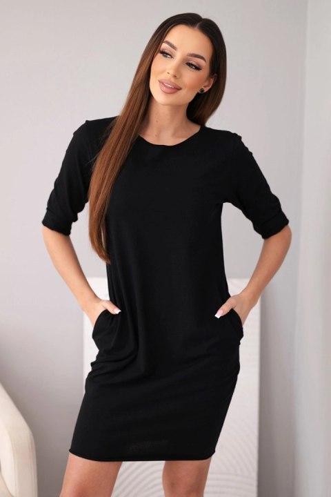 Czarna sukienka bawełniana z rękawem 3/4 i kieszeniami