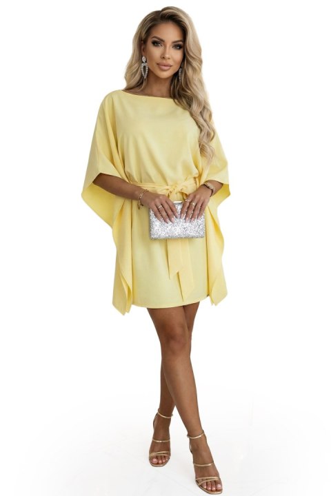 287-41 SOFIA Sukienka motyl z wiązaniem w pasie - pastelowy cytrynowy