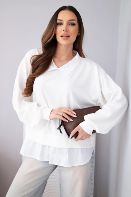 Bluza damska masełkowa z wiskozy i z koszulową wstawką biała