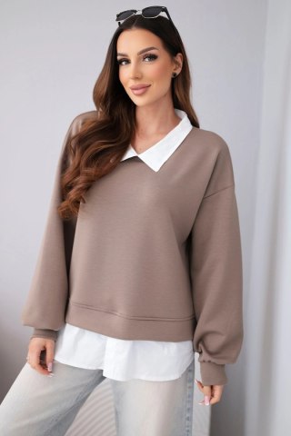 Bluza damska masełkowa z wiskozy i z koszulową wstawką fango