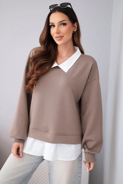 Bluza damska masełkowa z wiskozy i z koszulową wstawką fango