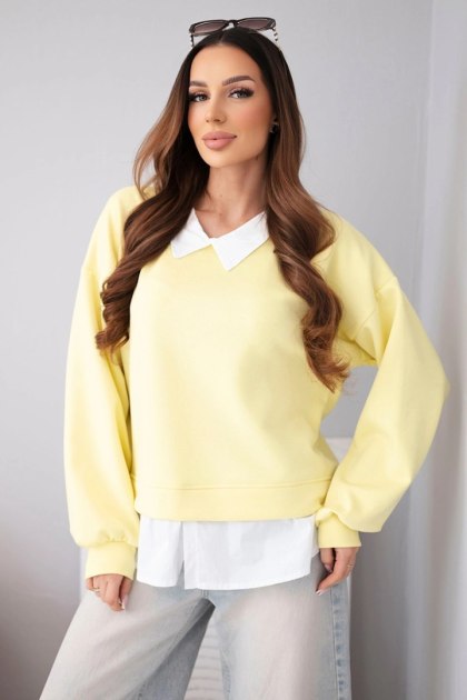Bluza damska masełkowa z wiskozy i z koszulową wstawką żółta