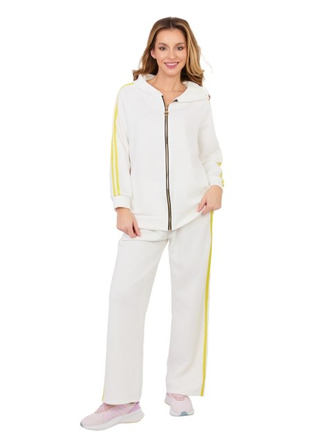 Komplet damski masełko – dwuczęściowy zestaw z rozpinaną bluzą i kapturem ecru