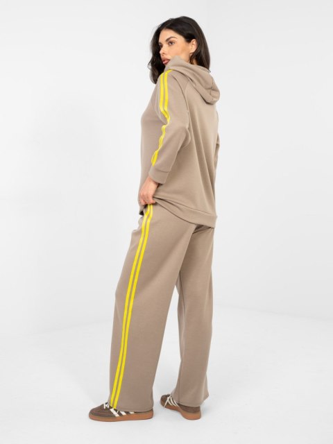 Komplet damski masełko – dwuczęściowy zestaw z rozpinaną bluzą i kapturem ciemno beżowy