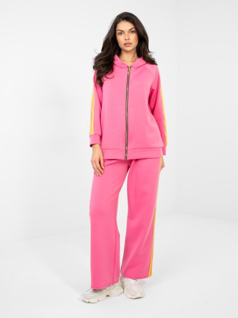 Komplet damski masełko – dwuczęściowy zestaw z rozpinaną bluzą i kapturem różowy