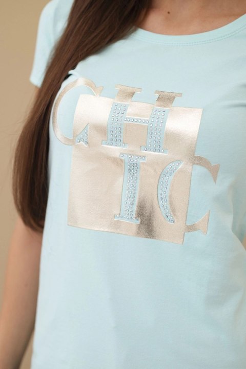 Miętowa koszulka damska bawełniana z nadrukiem