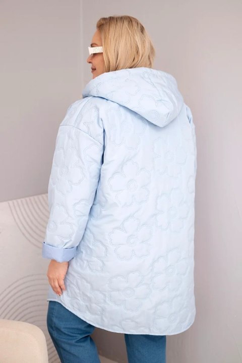 Kurtka damska Plus Size pikowana z kapturem i napisem HOPE niebieska