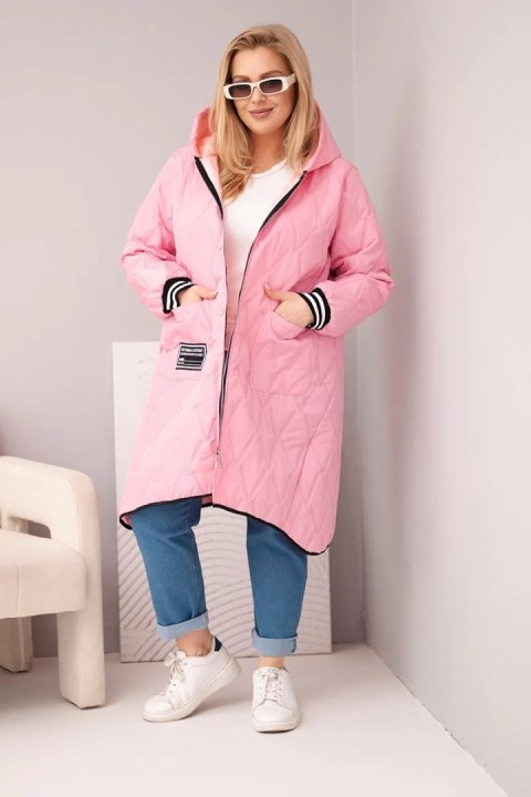 Kurtka damska Plus Size pikowana z kapturem i sportowymi mankietami jasno różowa