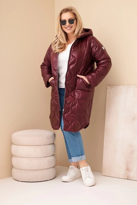 Kurtka damska Plus Size zimowa pikowana z kapturem śliwkowa
