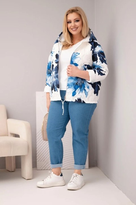 Kurtka damska wiosenna Plus Size z florystycznym wzorem granatowa