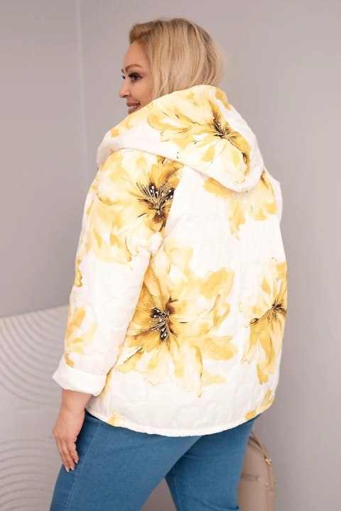 Kurtka damska wiosenna Plus Size z florystycznym wzorem żółta