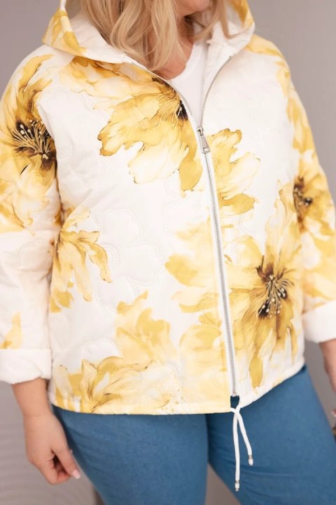Kurtka damska wiosenna Plus Size z florystycznym wzorem żółta