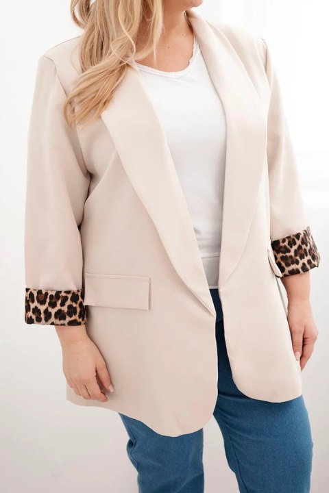 Marynarka damska Plus Size z podszewką w panterkę beżowa
