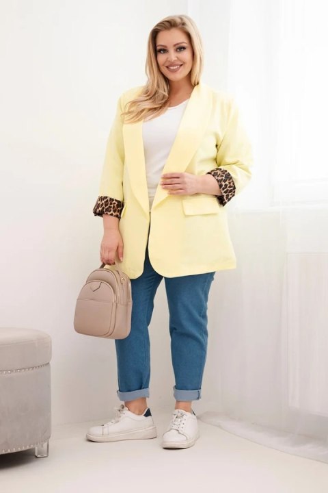 Marynarka damska Plus Size z podszewką w panterkę żółta