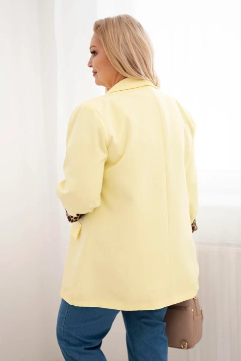 Marynarka damska Plus Size z podszewką w panterkę żółta