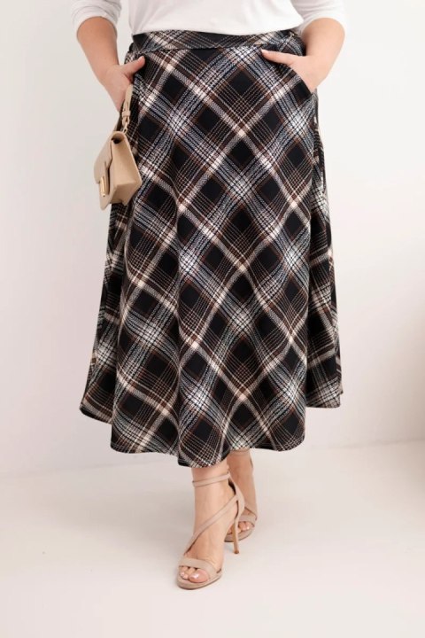 Spódnica damska Plus Size w kratę z szerokim dołem czarna