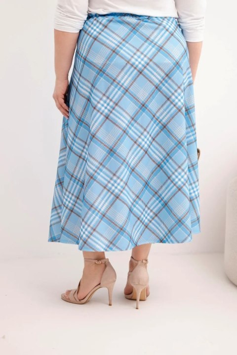 Spódnica damska Plus Size w kratę z szerokim dołem niebieska