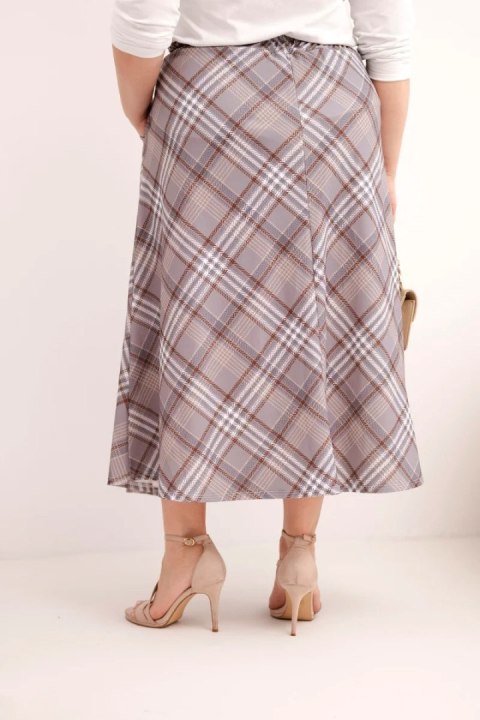 Spódnica damska Plus Size w kratę z szerokim dołem szara