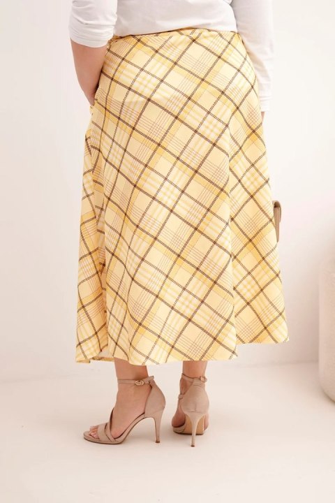 Spódnica damska Plus Size w kratę z szerokim dołem żółta