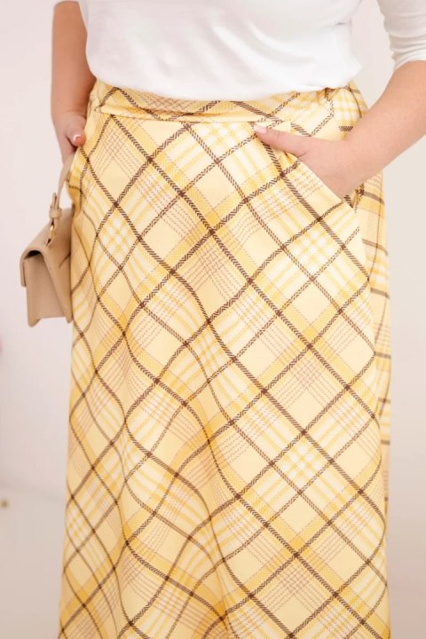 Spódnica damska Plus Size w kratę z szerokim dołem żółta