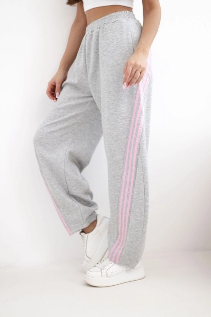 Spodnie damskie masełkowe z wiskozy z lampasem szare