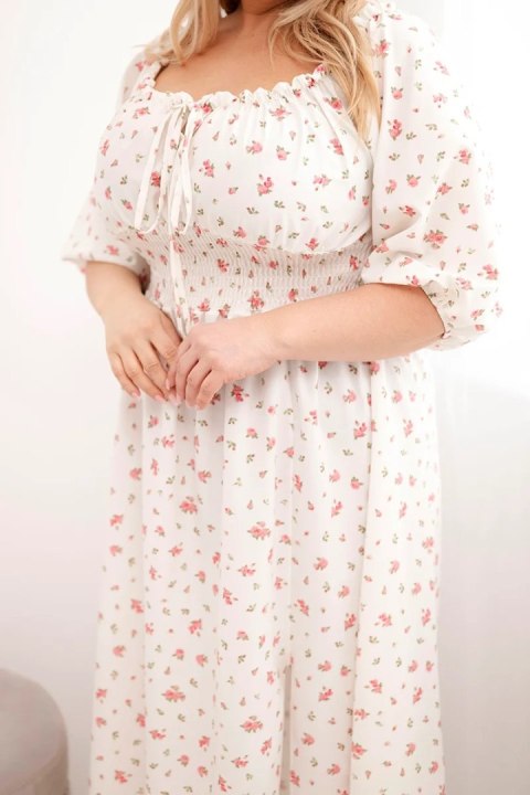 Sukienka damska Plus Size z dekoltem na troczki i elastyczną talią ecru