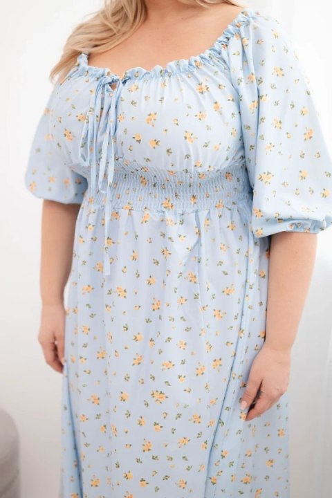 Sukienka damska Plus Size z dekoltem na troczki i elastyczną talią niebieska