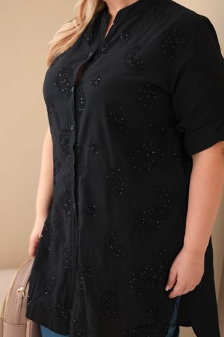 Sukienka damska Plus Size z haftem i podwijanym rękawem czarna