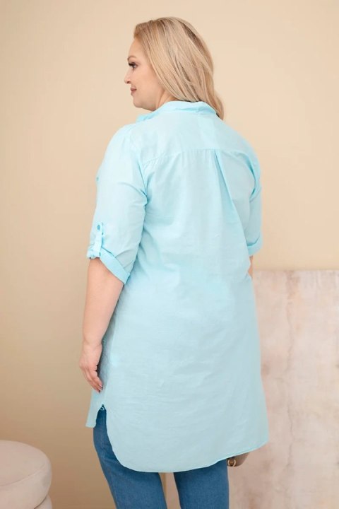 Sukienka damska Plus Size z haftem i podwijanym rękawem miętowa