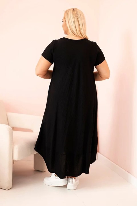 Czarna sukienka damska Plus Size z krótkim rękawem i falbaną