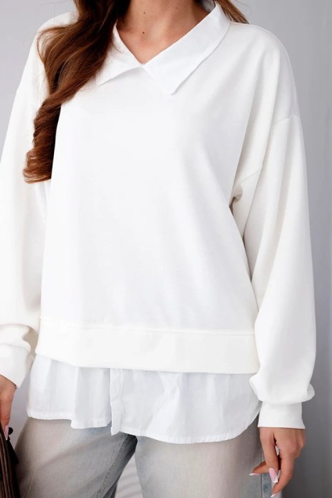 Bluza damska masełkowa z wiskozy i z koszulową wstawką biała