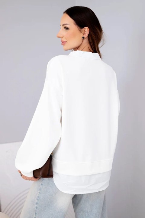 Bluza damska masełkowa z wiskozy i z koszulową wstawką biała