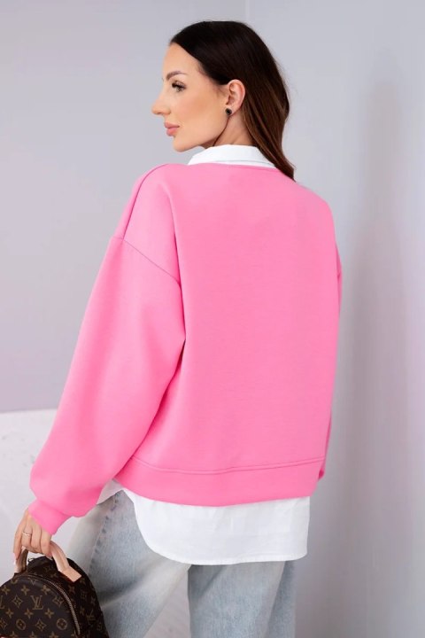 Bluza damska masełkowa z wiskozy i z koszulową wstawką cukierkowy róż