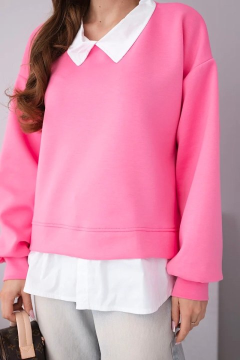 Bluza damska masełkowa z wiskozy i z koszulową wstawką cukierkowy róż