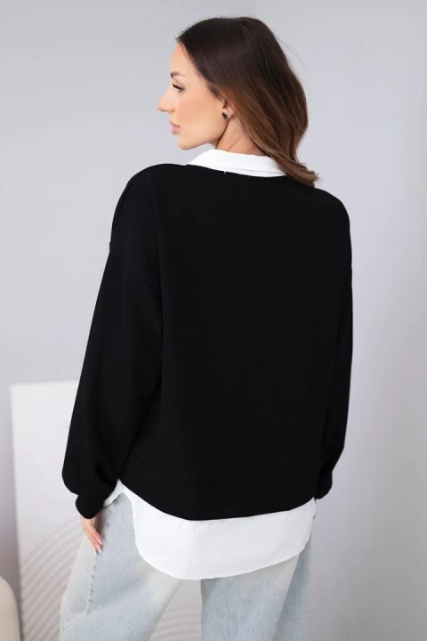 Bluza damska masełkowa z wiskozy i z koszulową wstawką czarna