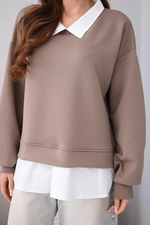 Bluza damska masełkowa z wiskozy i z koszulową wstawką fango