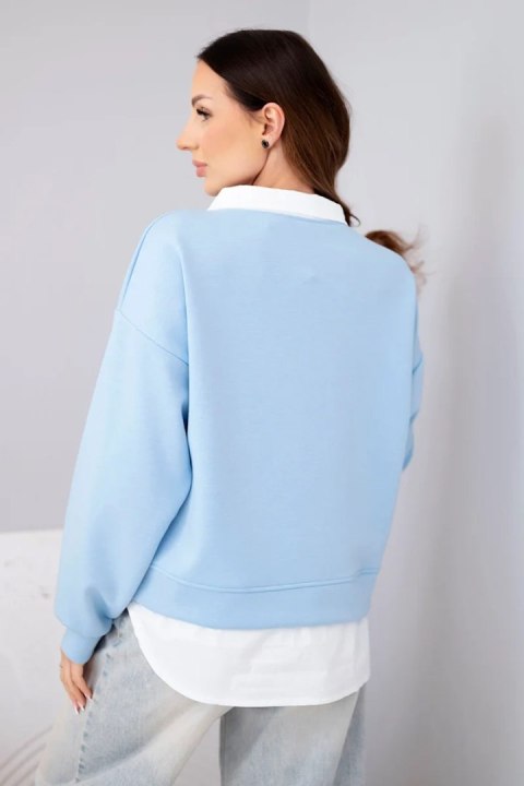 Bluza damska masełkowa z wiskozy i z koszulową wstawką niebieska