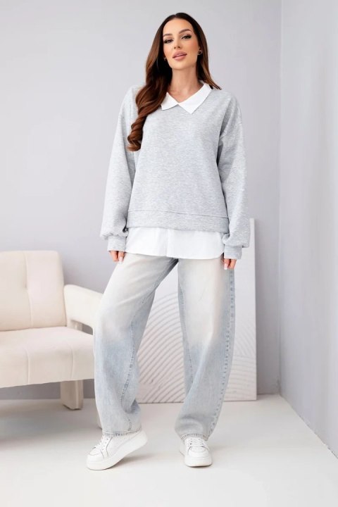 Bluza damska masełkowa z wiskozy i z koszulową wstawką szara