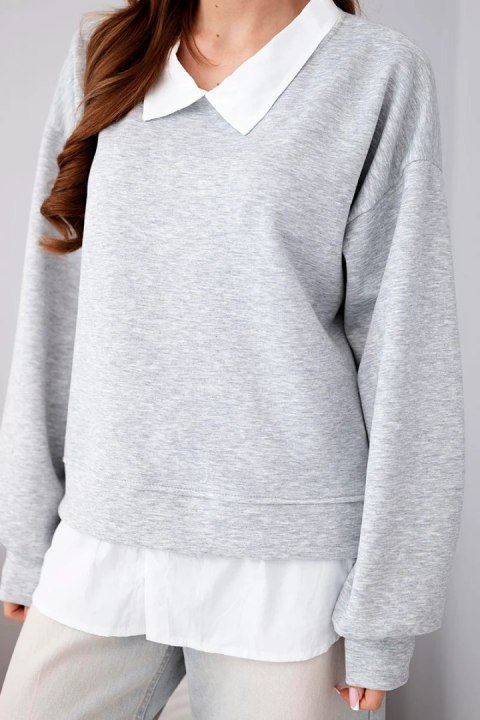 Bluza damska masełkowa z wiskozy i z koszulową wstawką szara